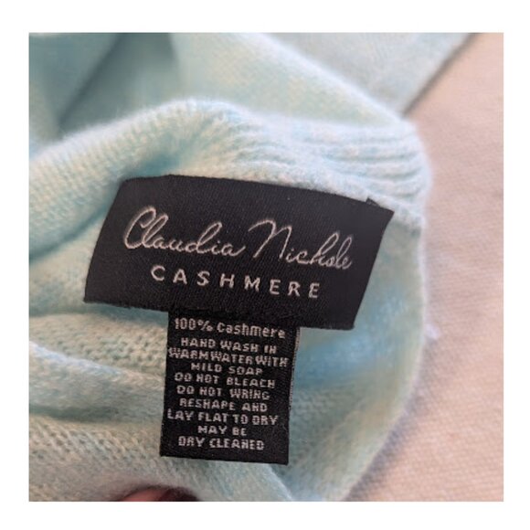 100% Cashmere Claudia Nichole Poncho Quiet Luxury Tiffany Blue Coastal Chic Wrap - Picture 13 of 13
